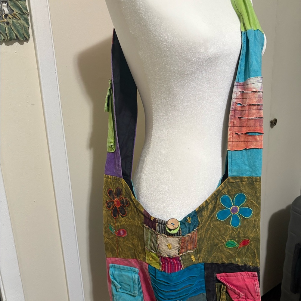 Boho Patchwork Crossbody Bag in Olive Green & Multicolor